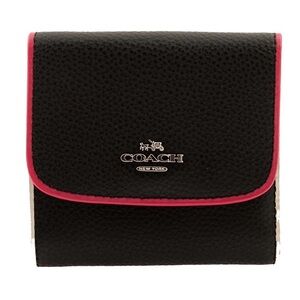 Coach Small Wallet Polished Pebble Leather Pink Trim